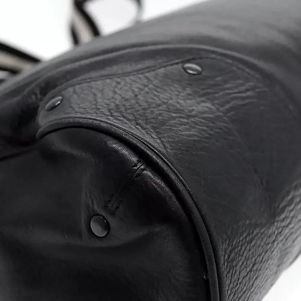 BALLY Black Leather Trainspotting Work Bag Black Striped Adjust Shoulder Strap